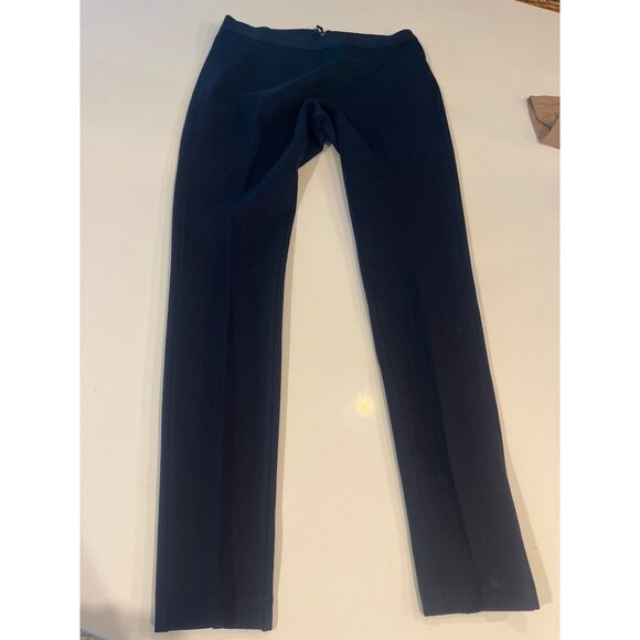Womens Navy Blue Slim Fit Trousers With Back Zipper Closure - Picture 2 of 10